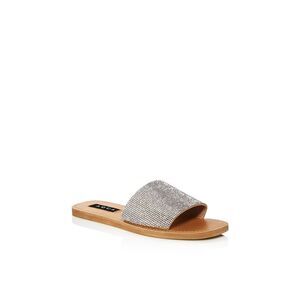 AQUA Womens Clear Embellished Shine Round Toe Slip On Slide Sandals 6.5 M